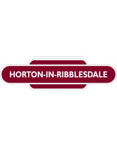 Metal totem-style station sign: Horton-In-Ribblesdale