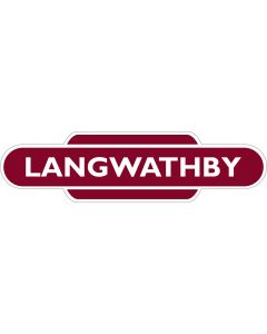 Metal totem-style station sign: Langwathby