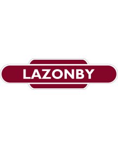 Metal totem-style station sign: Lazonby & Kirkoswald